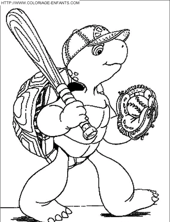 coloriage franklin pret pour le base ball