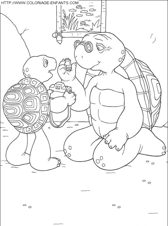 coloriage franklin son papa met une pellicule photo