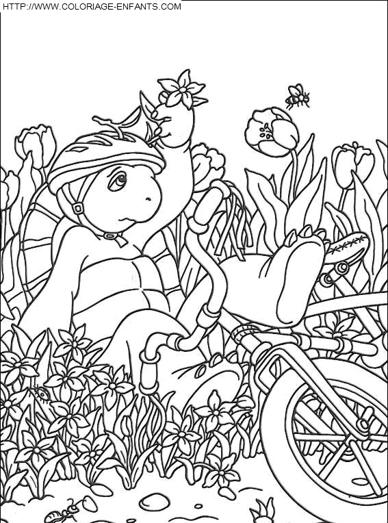 coloriage franklin tombe de velo