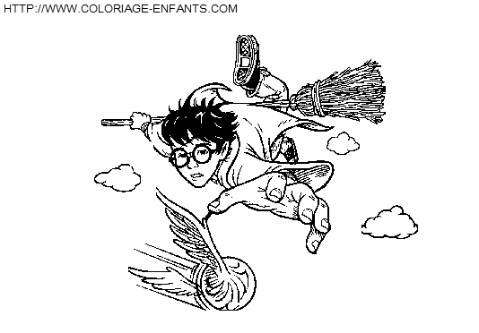 coloriage harry potter attrapant une balle de quidditch