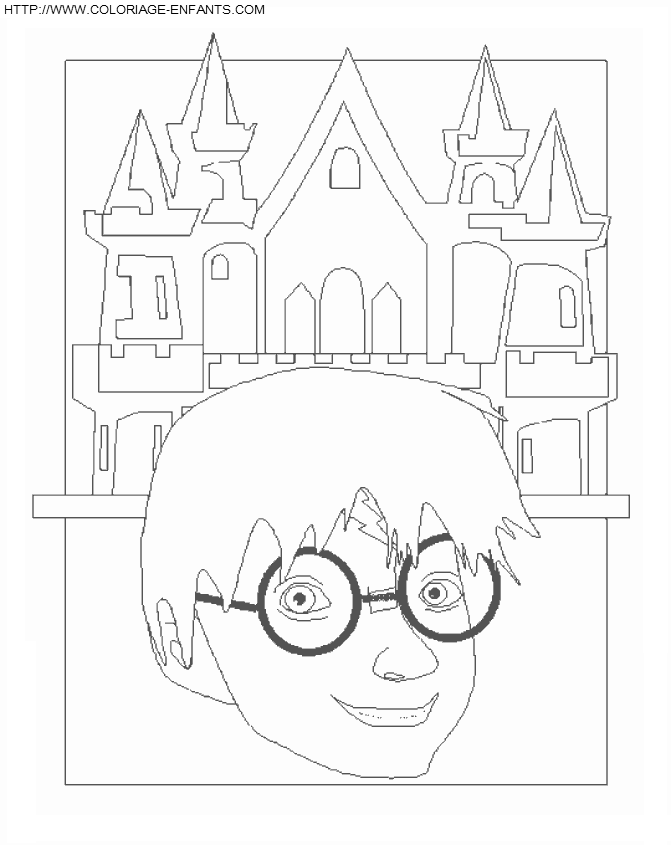 coloriage harry potter devant le chateau