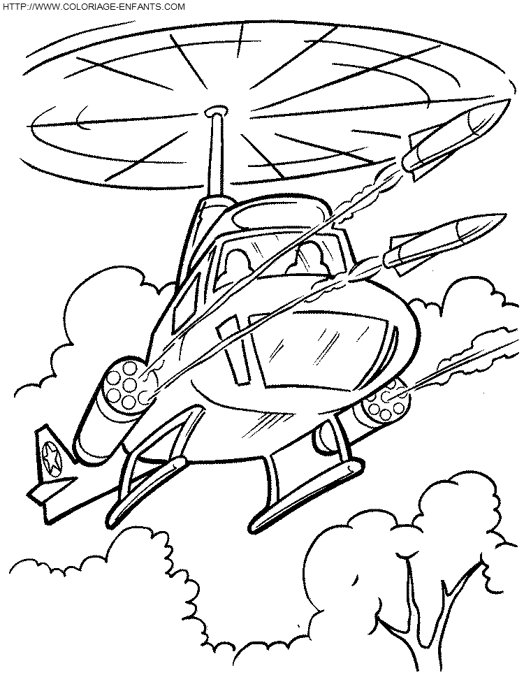 coloriage helicoptere bombardant