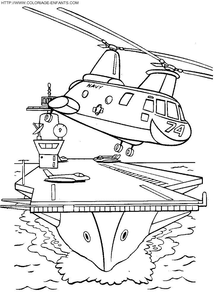 coloriage helicoptere decollant du porte avion