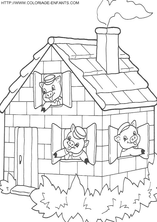 coloriage trois petits cochons