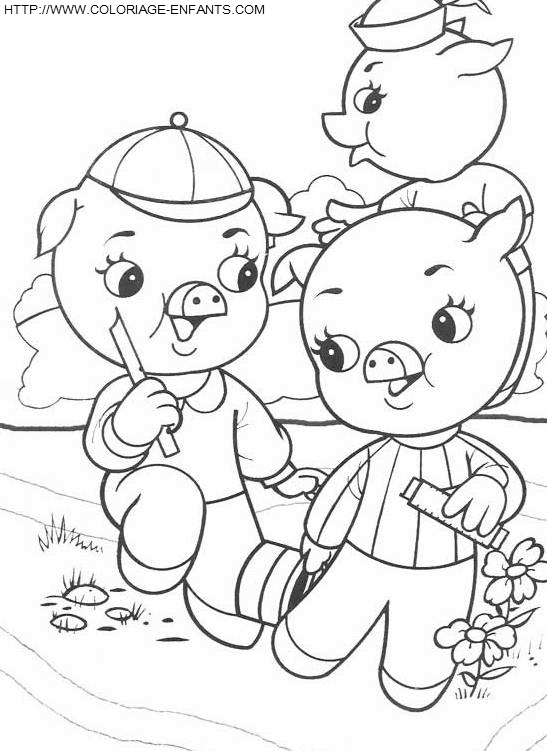 coloriage trois petits cochons