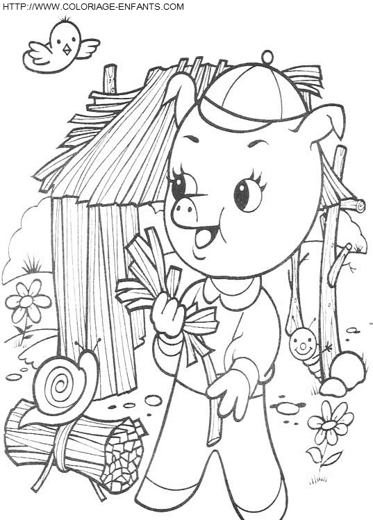 coloriage trois petits cochons