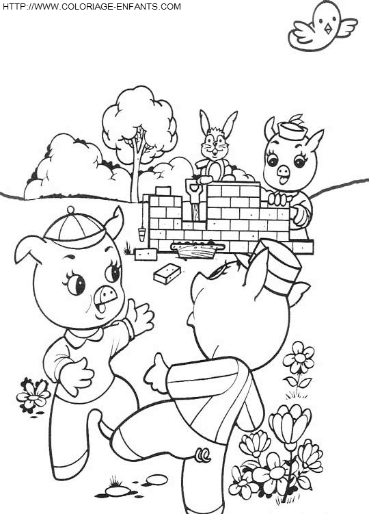 coloriage trois petits cochons