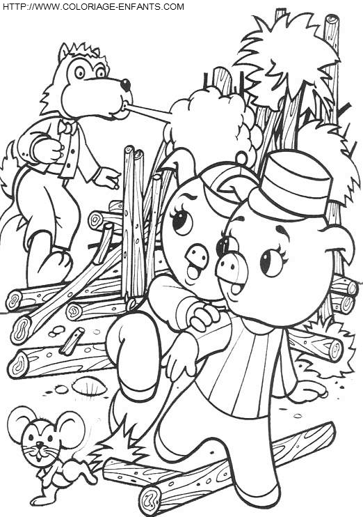 coloriage trois petits cochons