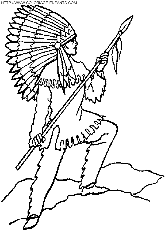 coloriage indien avec sa lance