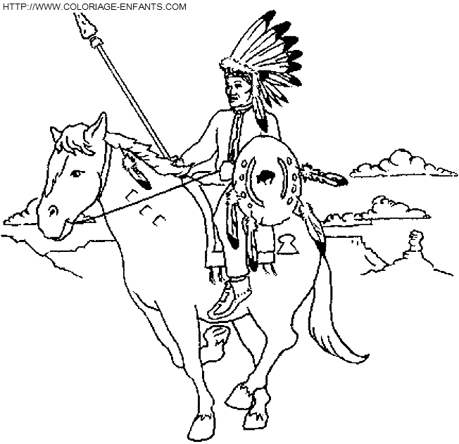 coloriage indien chevauchant