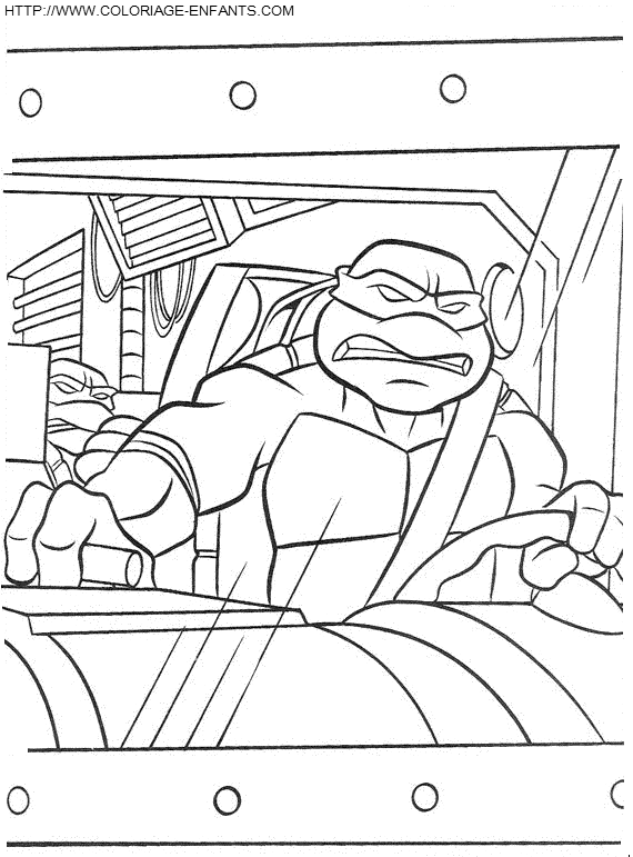 coloriage les tortues ninja michelangelo conduit un camion