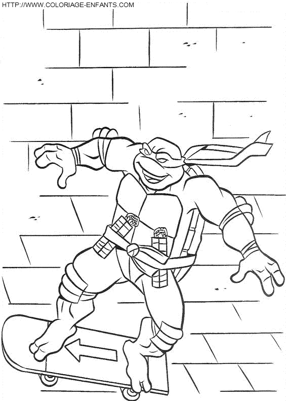 coloriage les tortues ninja michelangelo fait du skateboard