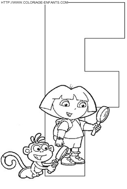 coloriage Alpahbet Dora lettre F