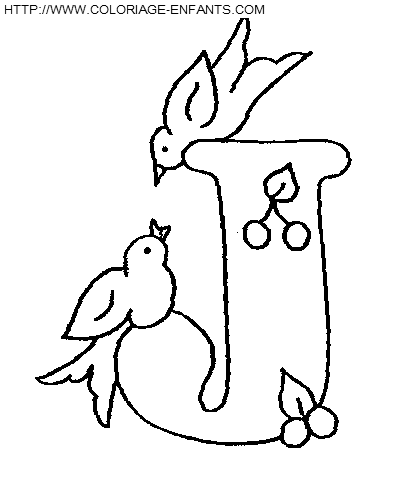 coloriage lettre oiseaux lettre j