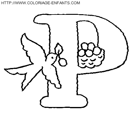 coloriage lettre oiseaux lettre p