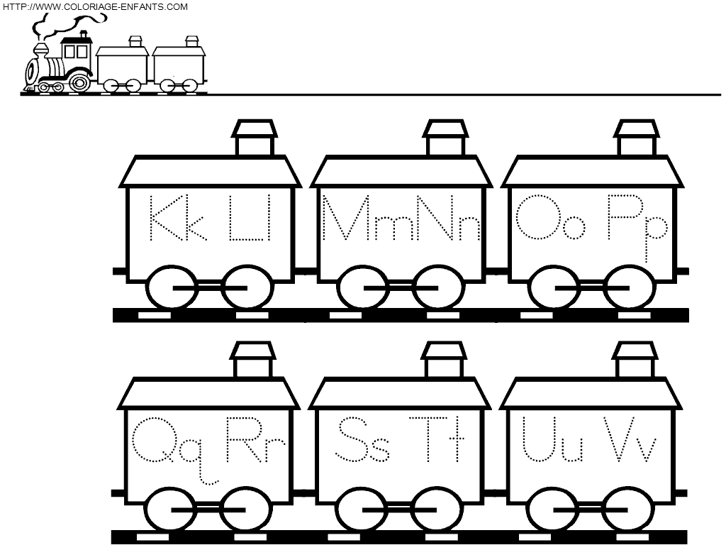 coloriage Lettres le petit train de K à V
