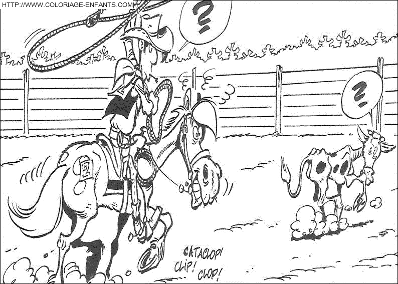 coloriage lucky luke attrapant un veau