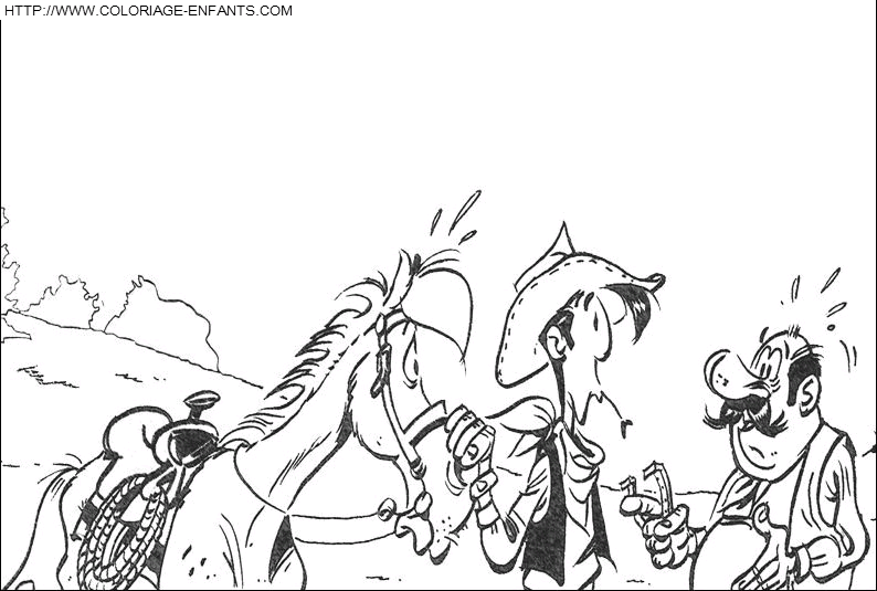 coloriage lucky luke avec le marechal ferrand