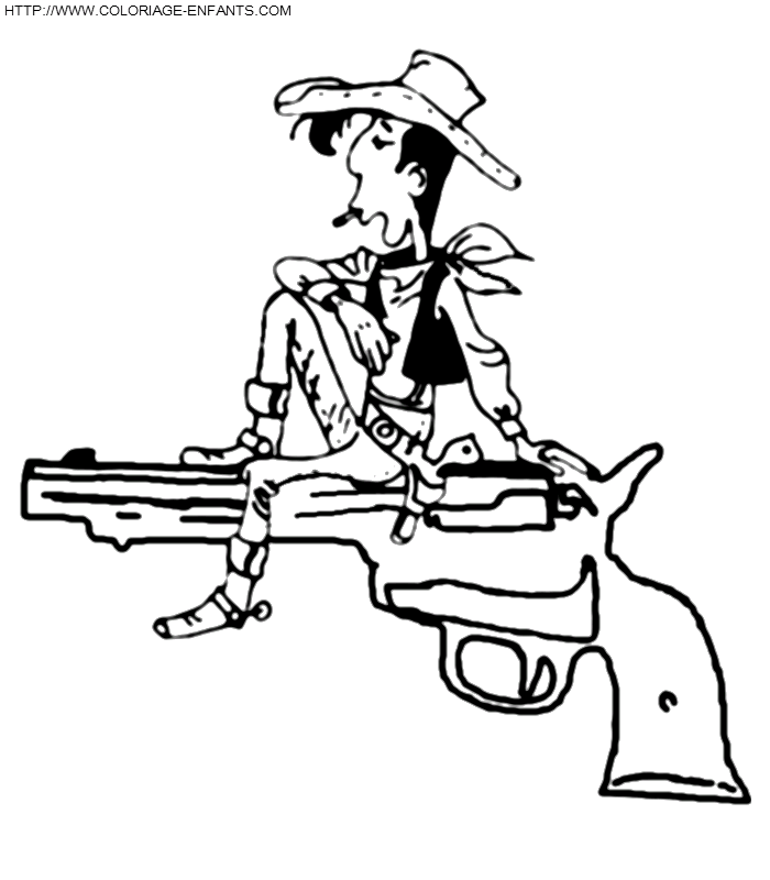 coloriage lucky luke sur un pistolet