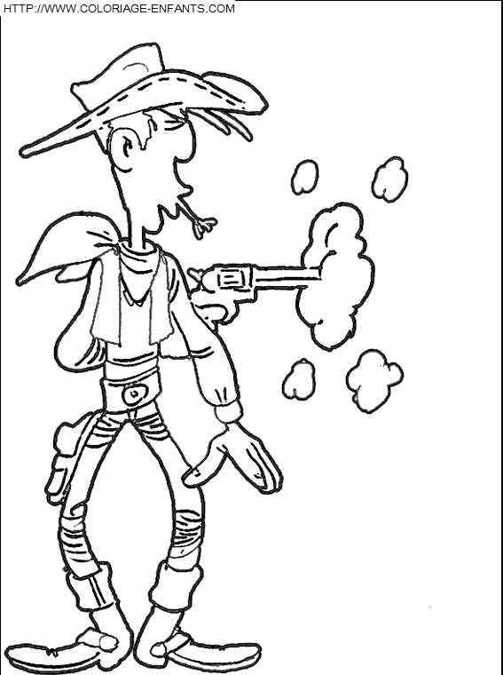 coloriage lucky luke tirant dans le dos