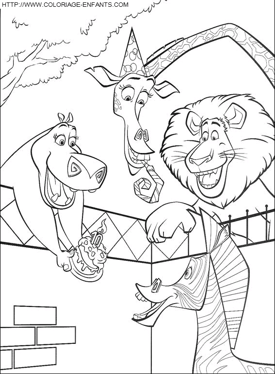 coloriage madagascar les 4 amis