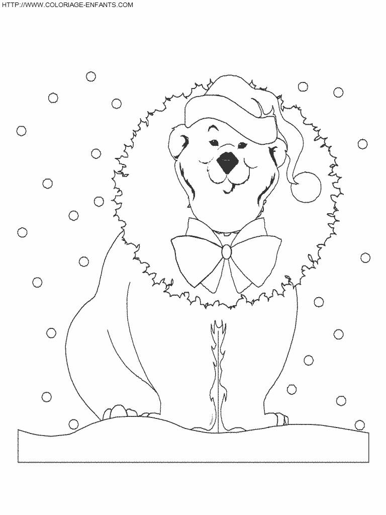 coloriage noel un ours avec un bonnet