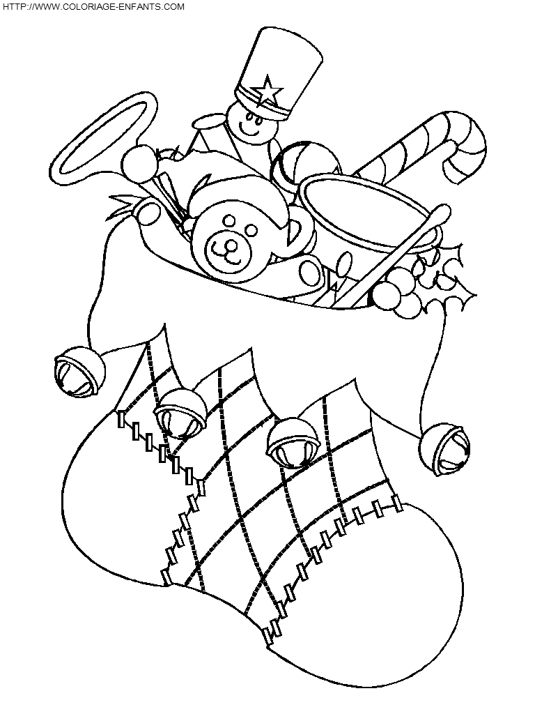 coloriage noel une chaussette pleine de cadeaux