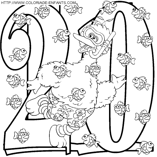 coloriage nombres rue sesame chiffre20