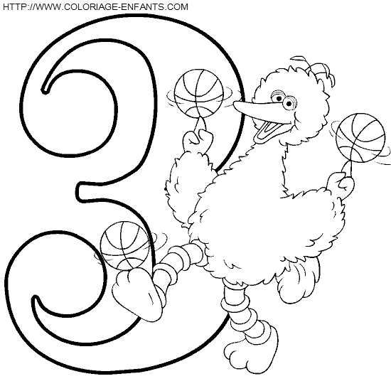coloriage nombres rue sesame chiffre3