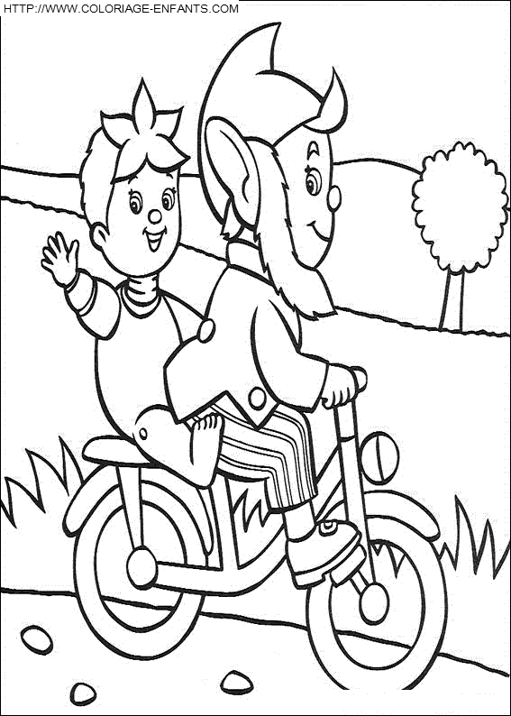 coloriage oui oui et potiron font du velo