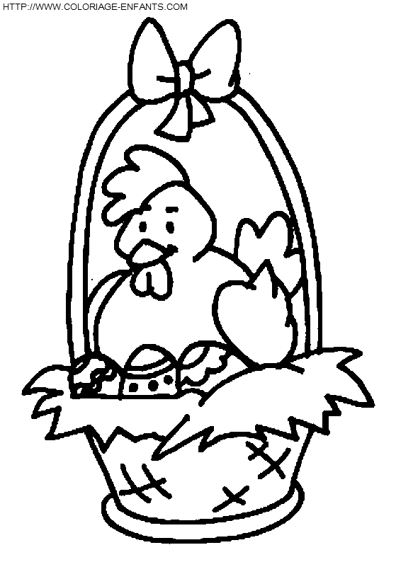 coloriage paques une poule dans son panier