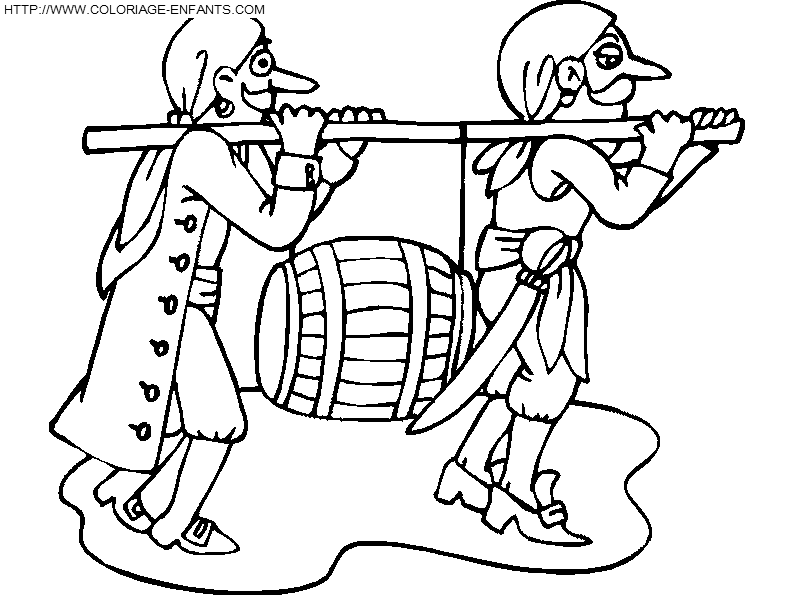 coloriage pirate avec tonneau