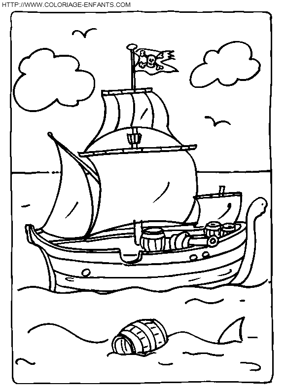 coloriage pirate bateau entoure de requins