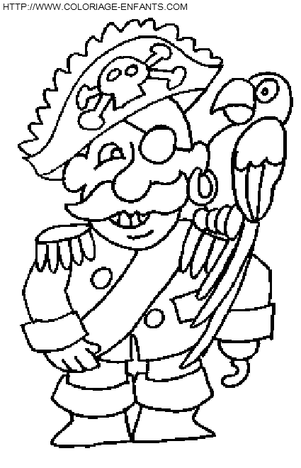 coloriage pirate capitaine avec perroquet