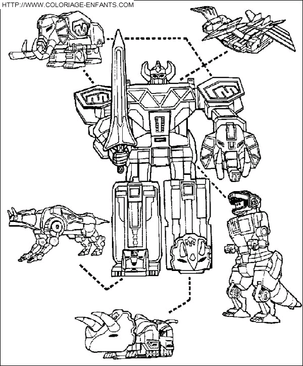 coloriage power rangers les transformations du robot