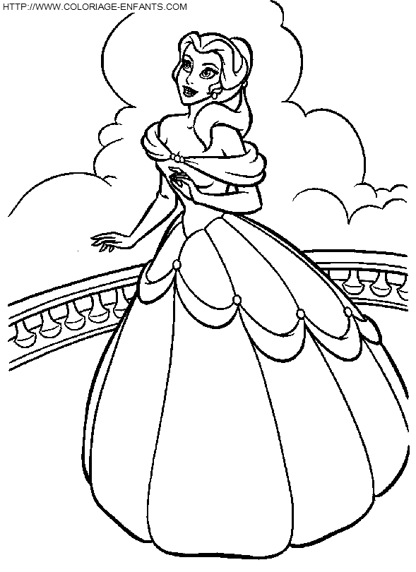 coloriage princesse belle prete pour le bal