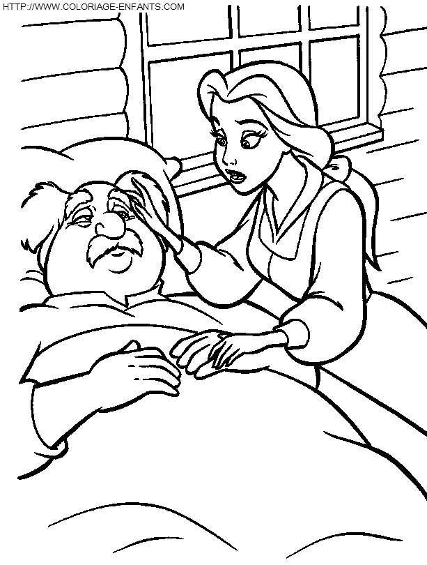 coloriage princesse belle soigne son pere