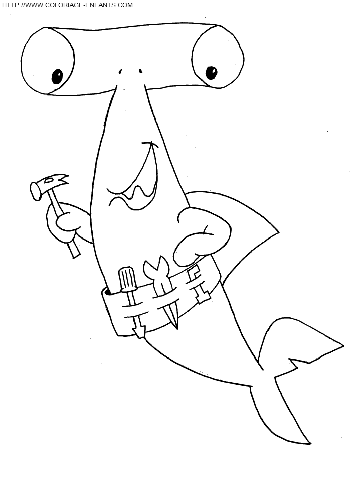 coloriage requin marteau rigolo