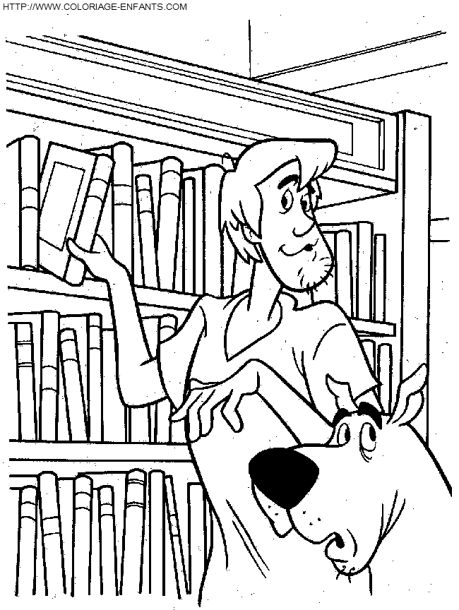 coloriage scoobydoo et son ami samy dans la bibliotheque