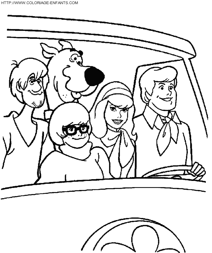 coloriage scoobydoo tous les amis en voiture