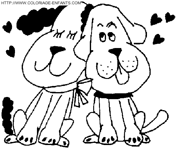 coloriage st valentin les petits chiens amoureux