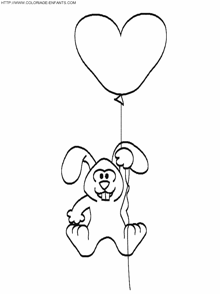 coloriage st valentin un lapin tenant un ballon