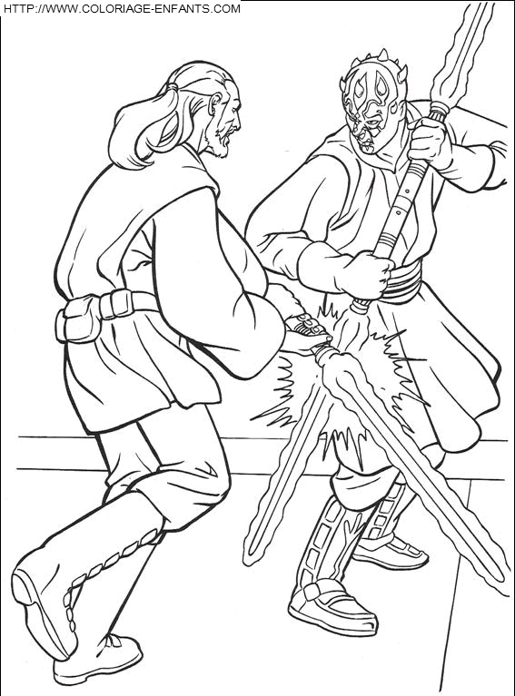 Coloriage star wars maitre jedi contre dark maul à imprimer et à colorier