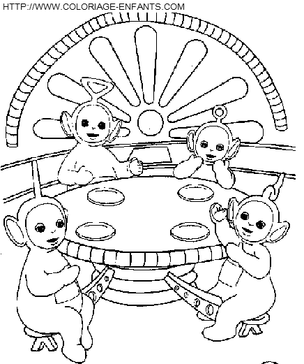 coloriage teletubbies a table