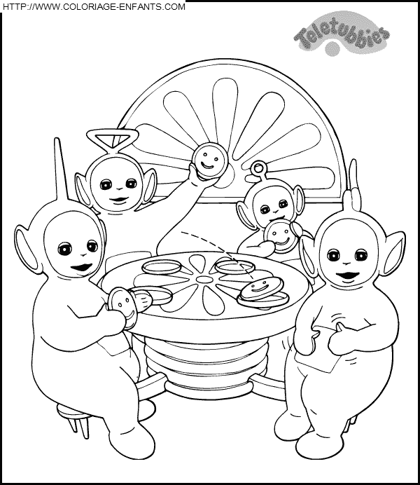 coloriage teletubbies commencent leur repas