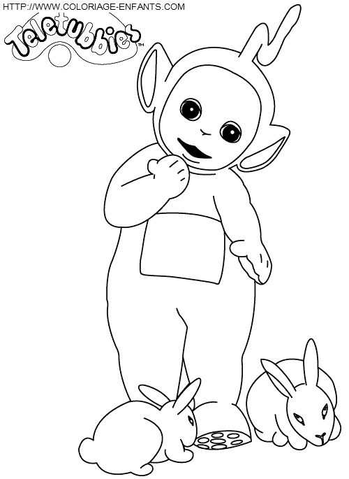 coloriage teletubbies lala avec des lapins