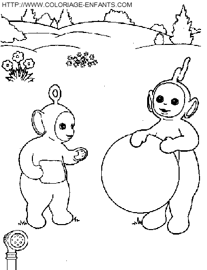 coloriage teletubbies lala et po jouent au ballon