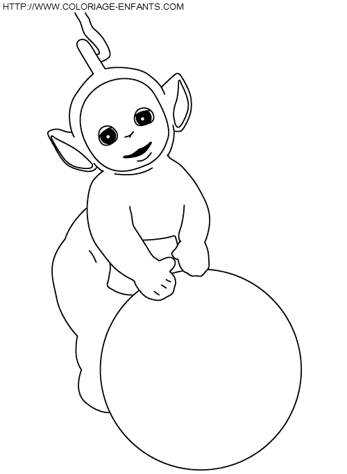 coloriage teletubbies lala joue au ballon