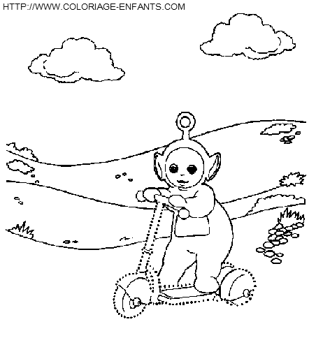 coloriage teletubbies po fait de la trotinette