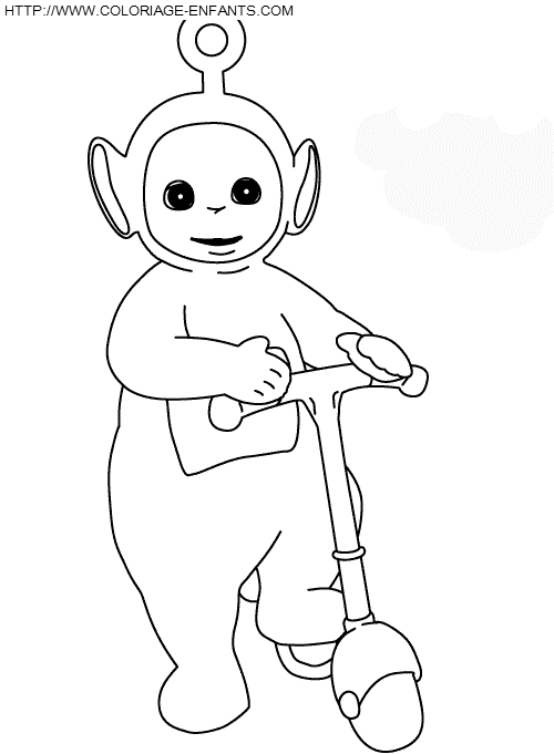 coloriage teletubbies po sur une trotinette